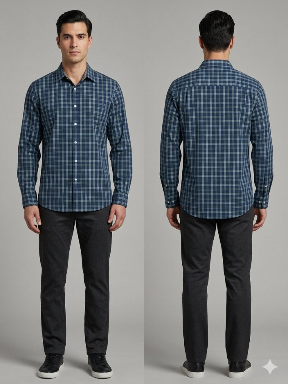 Nick Graham Men's Long Sleeve Button Up Shirt Plaid Blue Green Modern Fit